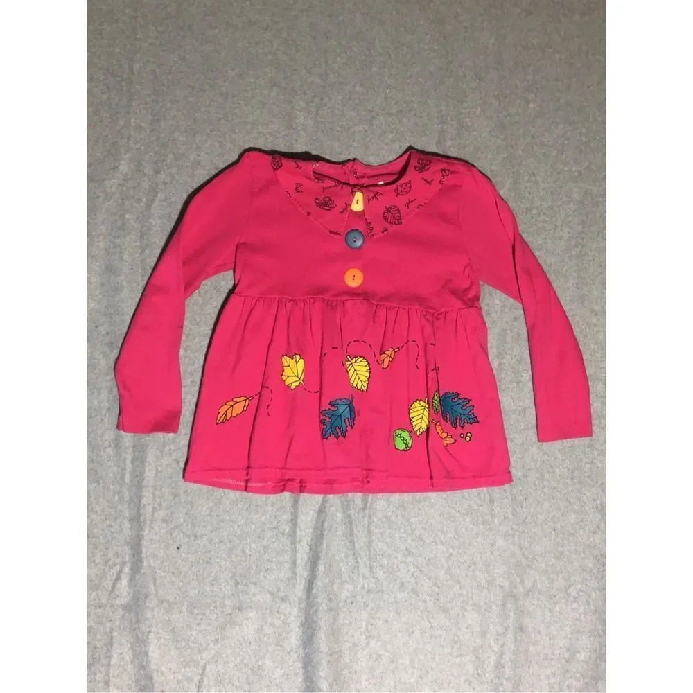 Girls Buster Brown Shirt Size 6X Pink Dress Vintage Trees Leaves Autumn Fall